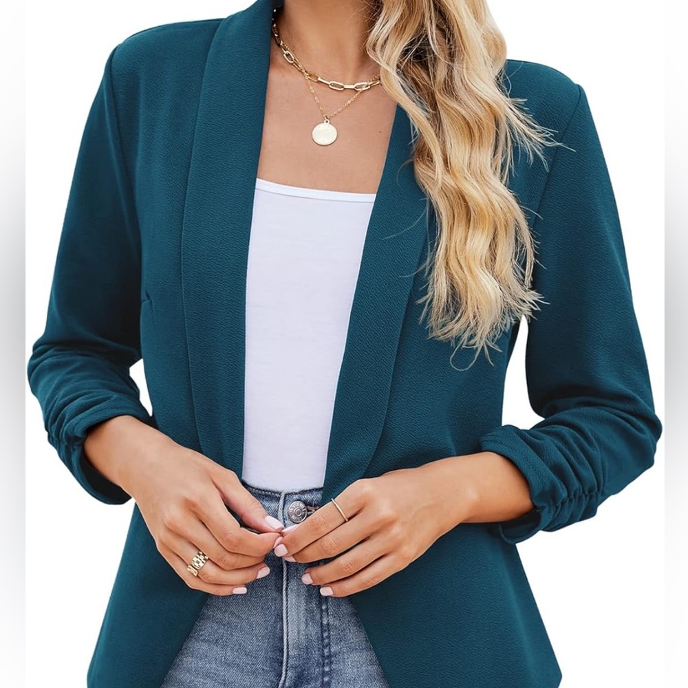 Women 3/4 Sleeve Blazer Open Front Cardigan Jacket Work Office Blazer